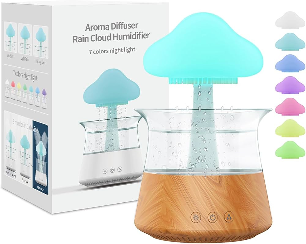 Rain Water Drop Humidifier - Mushroom Cloud Lamp Humidifier, Essential Oil Diffusers, 300ml White... | Amazon (US)