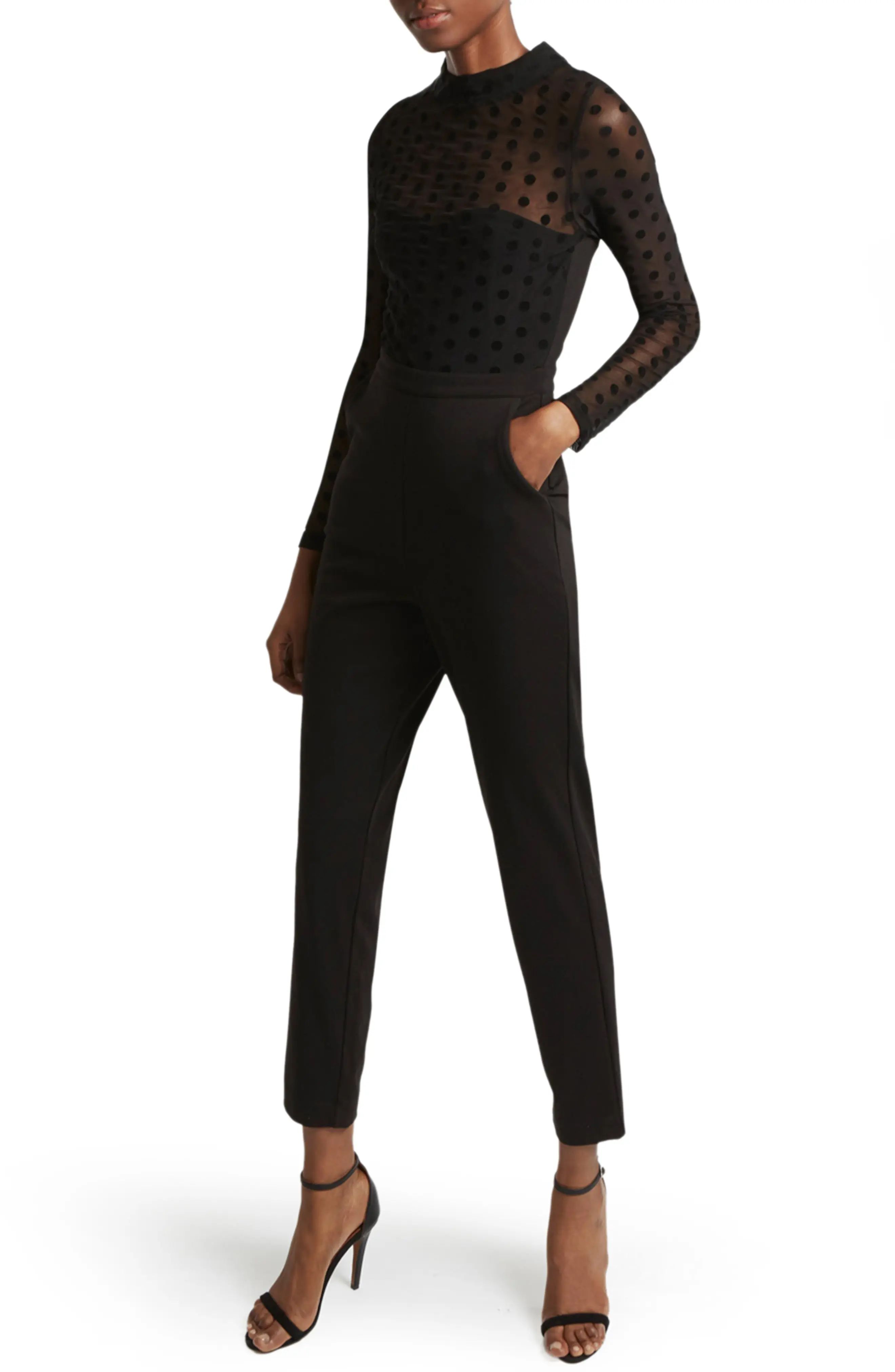 French Connection Leah Mesh & Jersey Jumpsuit | Nordstrom
