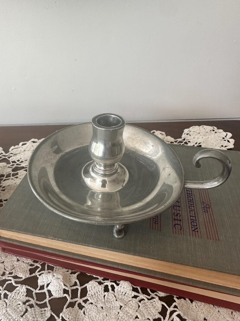 Vintage Pewter Chamberstick Candle Holder With Handle & Feet; Brooks Lexington VA Colonial Style ... | Etsy (US)
