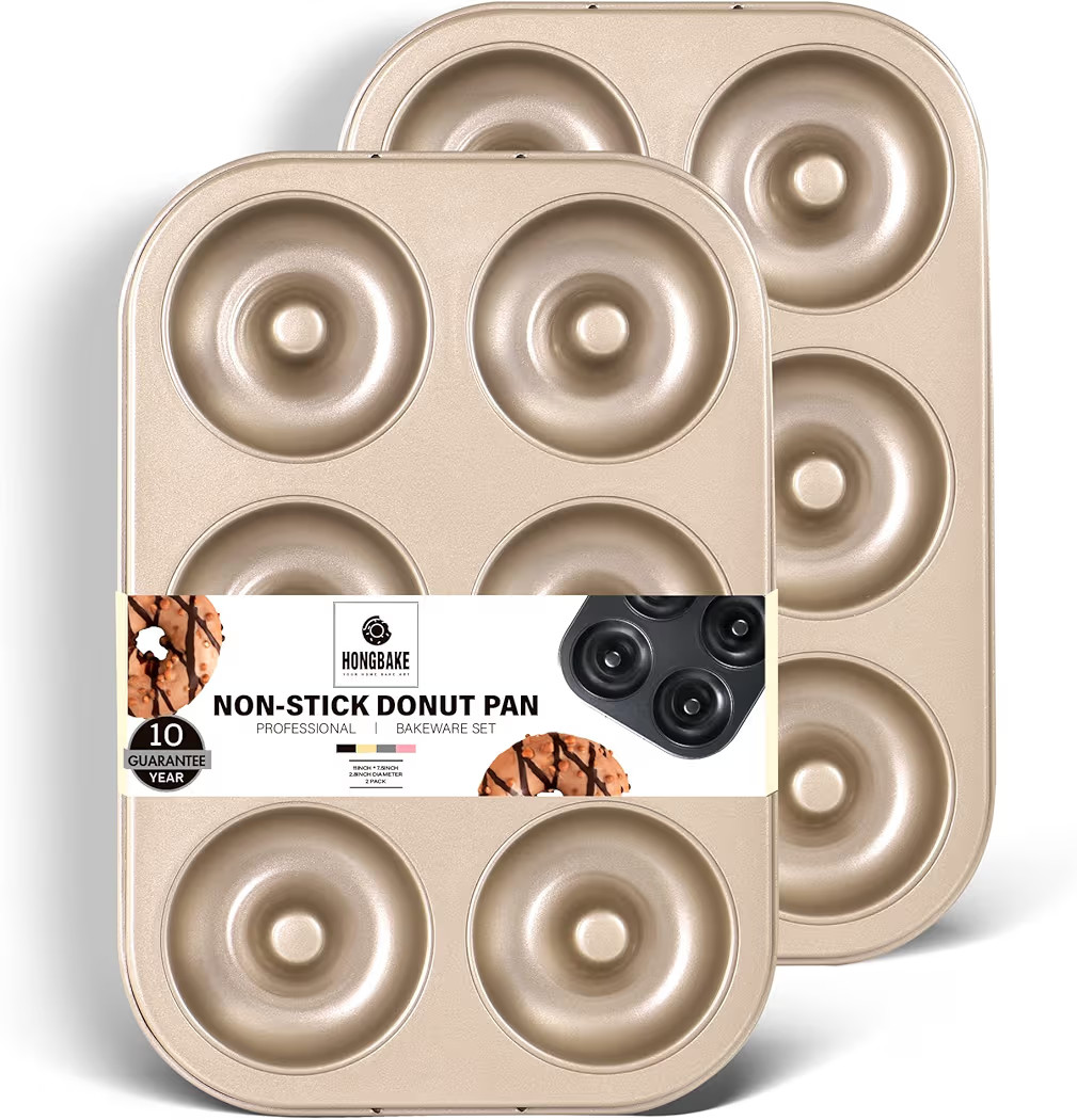 HONGBAKE Nonstick Donut Pans For Baking, 2-Pack 6 Cavity Upgraded Deepened Doughnut Tray, Heavy D... | Amazon (US)