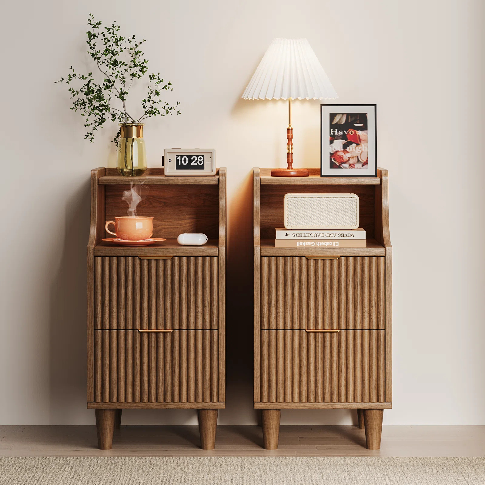11.8" Fluted Nightstand & Narrow Bedside Table With 2 Drawers Set Of 2 (Set of 2) | Wayfair North America