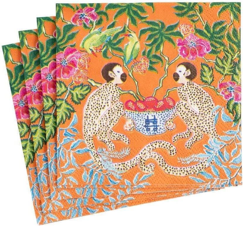 Caspari Monkeys Paper Cocktail Napkins in Orange - Two Packs of 20 | Amazon (US)