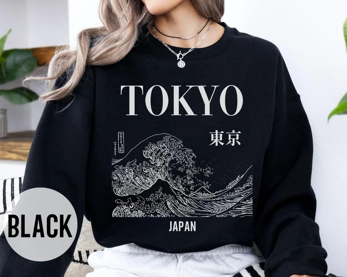 Tokyo Japan Crewneck Sweatshirt: Vintage Graphic Wave Sweater Sweatshirt All Size S-5XL | Walmart (US)