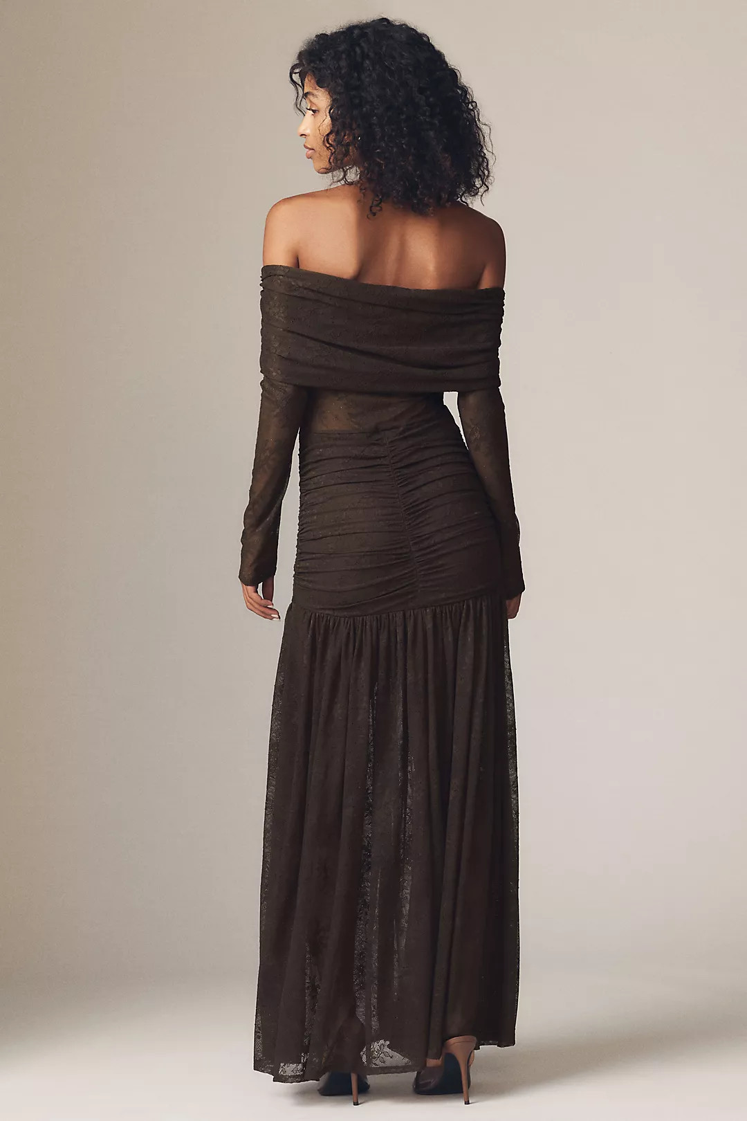 AFRM Emmeline Off-the-Shoulder Long-Sleeve Stretch Lace Maxi Dress | Anthropologie (US)