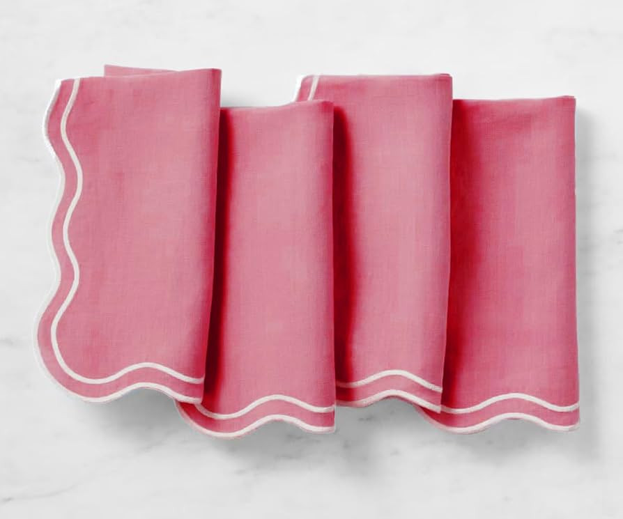 Pink Cloth Dinner Napkins Set of 4 – 100% Cotton 18x18 Scallop Embroidered Washable Napkins wit... | Amazon (US)