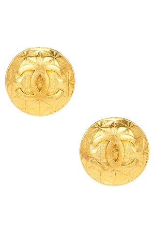 Chanel 1996 Coco Mark Clip-On Earrings in Metallic Gold | FWRD 