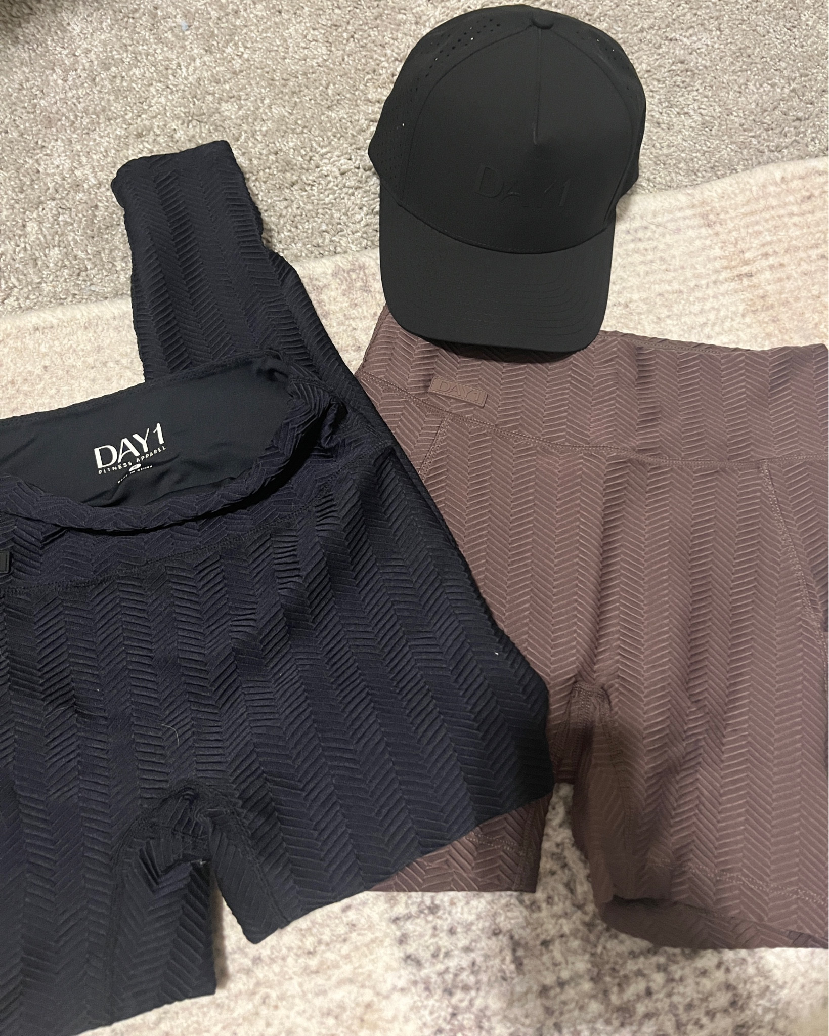 Day 1 Fitness leggings and biker shorts and the cutest hat!!!! 

I’m size medium 
5’6"