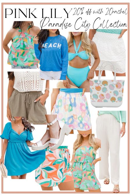 Here are some adorable, new finds from pink Lily! Their Paradise City collection is adorable and full of bright happy colors for spring and summer. This entire collection just screams vacation to me! Be sure to use my code 20rachel for 20% off your entire purchase. 🌸🫶🏻 

Pink Lily. Vacation style. LTK under 50. 