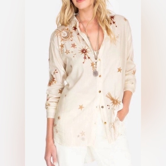 Johnny Was Telesto Celenstial Cream Embroidered Button Oversized Blouse S | Poshmark