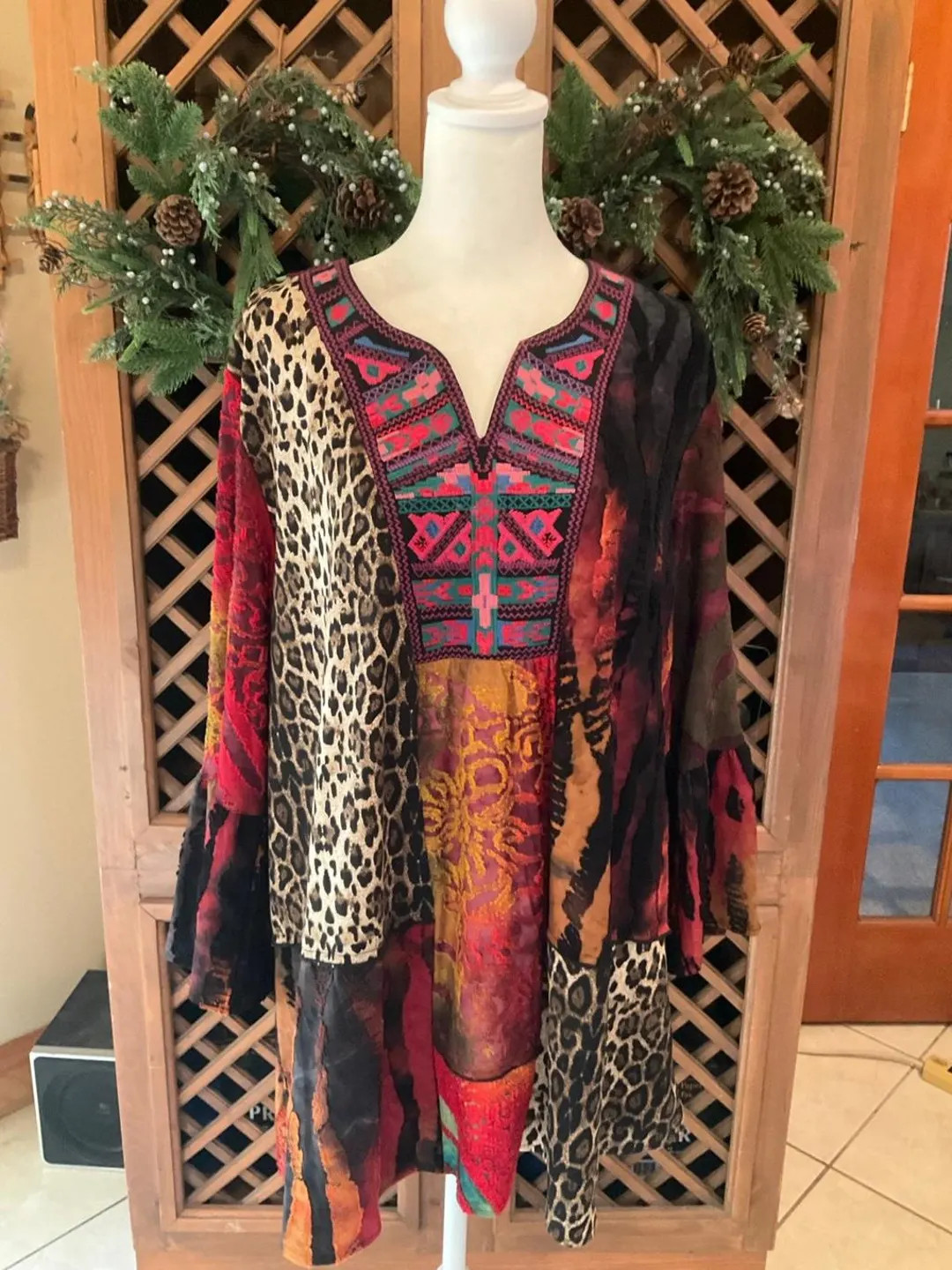 NWOT Calessa 1X Mixed Print Artsy Embroidered Tunic Boho Animal | Etsy (Global)