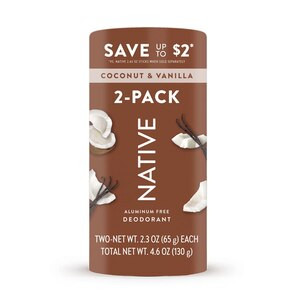 Native Deodorant Stick, Coconut & Vanilla, 4.6 OZ, Twin Pack | CVS Health