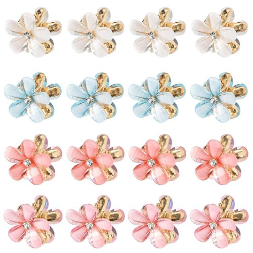 QIUTIMIY Small Flower Hair Clips for Women 16PCS Colourful Mini Crystal Flower Claw Clips for Thin/Thick Curly Hair Non Slip Bangs Pins(16PCS-Style 6) | Amazon (US)
