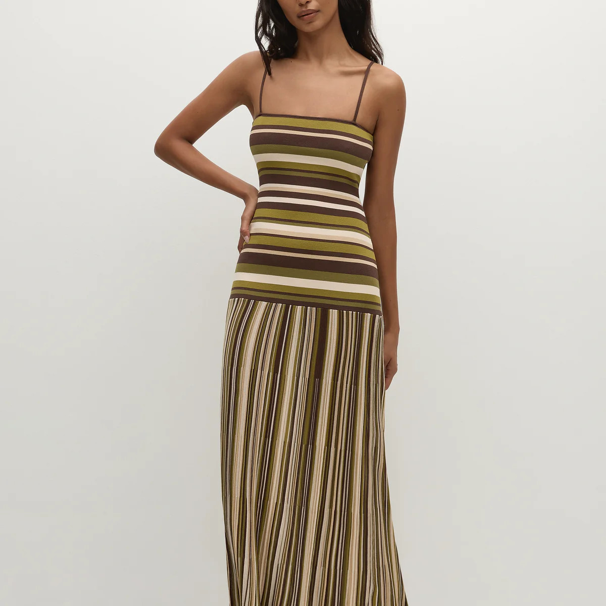 Essenia Knit Dress Espresso Pine Stripe | Faithfull (AU)