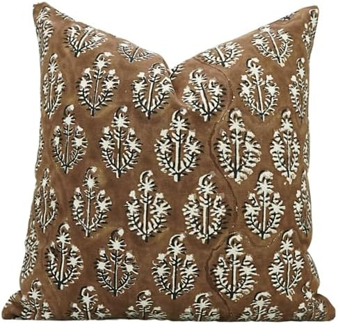 Handmade Thick Cotton 18"X18" Block Print Inches Pillowcase Cushion Cover with Hidden Zipper, Fal... | Amazon (US)