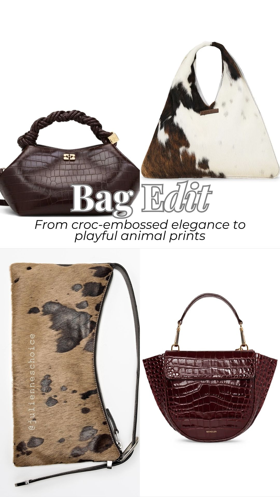 👜 FW 2025 Bag Edit ✨ Croc-embossed totes, snake-print clutches, retro top handles, and chic vanity cases—this season’s luxury must-haves.✨julienneschoice 

#BagTrends #SnakePrint #CrocBag #TopHandleBag #VanityCase #Animalprint #LuxuryStyle #FallWinter2025 

 #LTKItBag