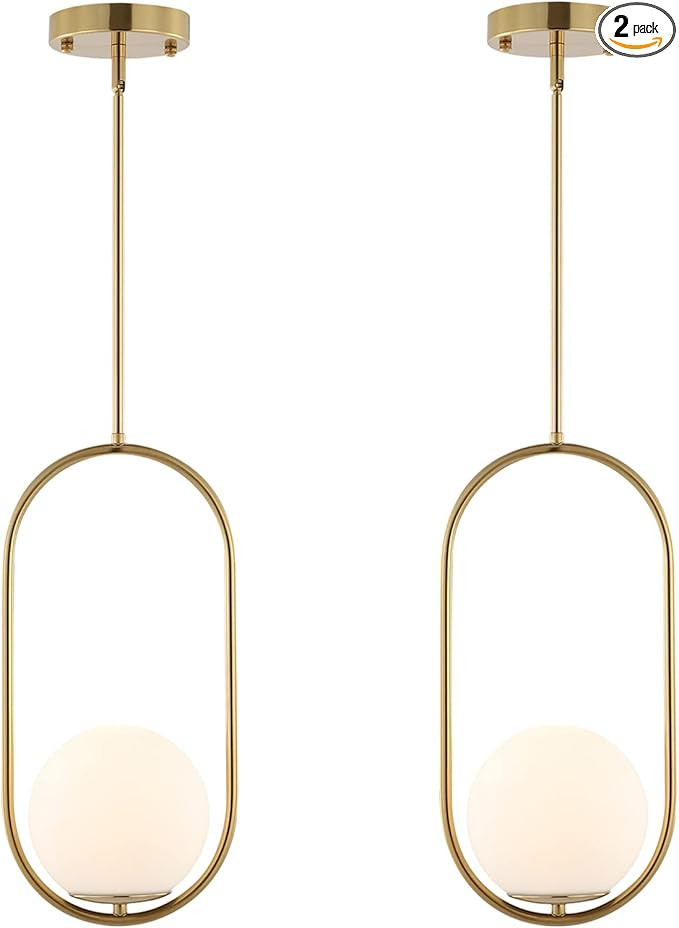 BYOLIIMA Modern Gold Globe Pendant Light Mid Century Chandelier 1-Light Brushed Brass Ceiling Han... | Amazon (US)