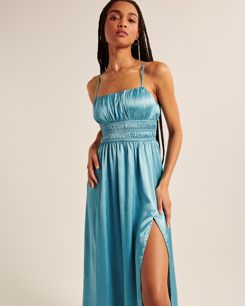 Women's Smocked Bodice Satin Maxi Dress | Women's Dresses & Jumpsuits | Abercrombie.com | Abercrombie & Fitch (US)