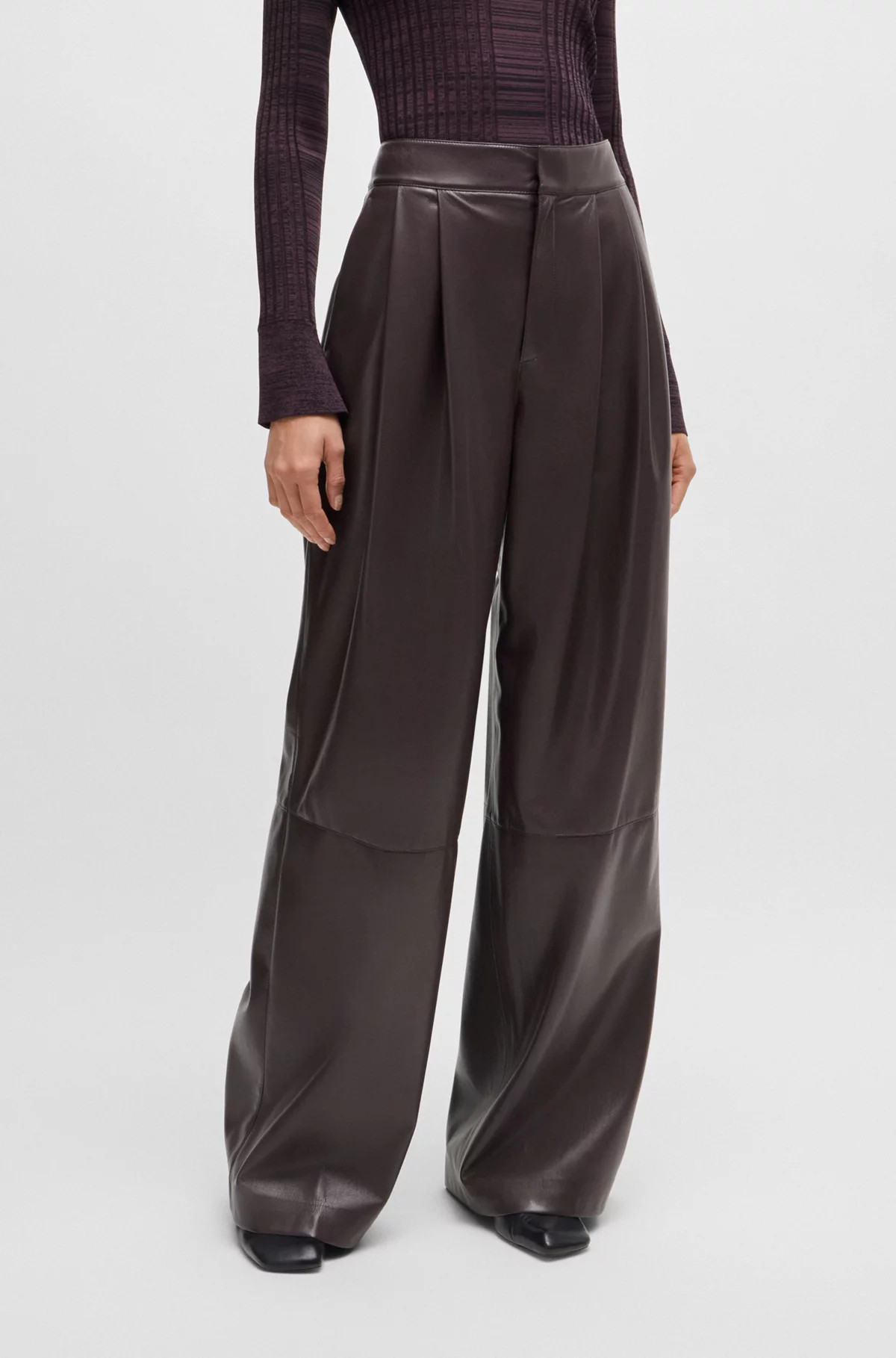 BOSS - Pleat-front relaxed-fit trousers in faux leather | HUGO BOSS AG - Australia