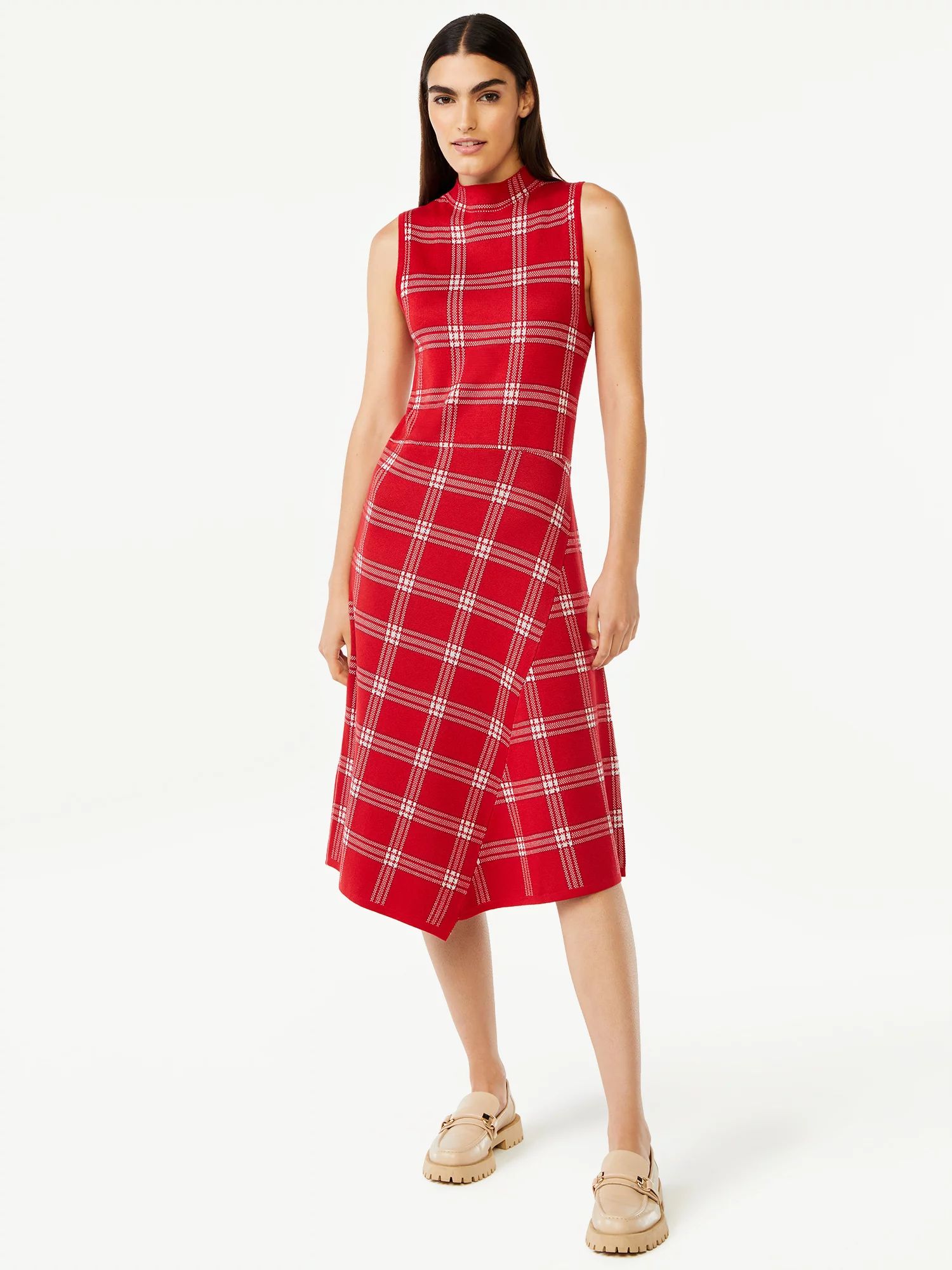 Free Assembly Women's Sleeveless Mock Neck Diagonal Seam Midi Sweater Dress | Walmart (US)