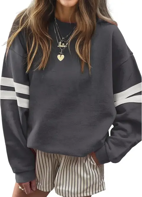 SELINK Womens Varsity Striped Oversized Sweatshirt Crewneck Pullover Tops