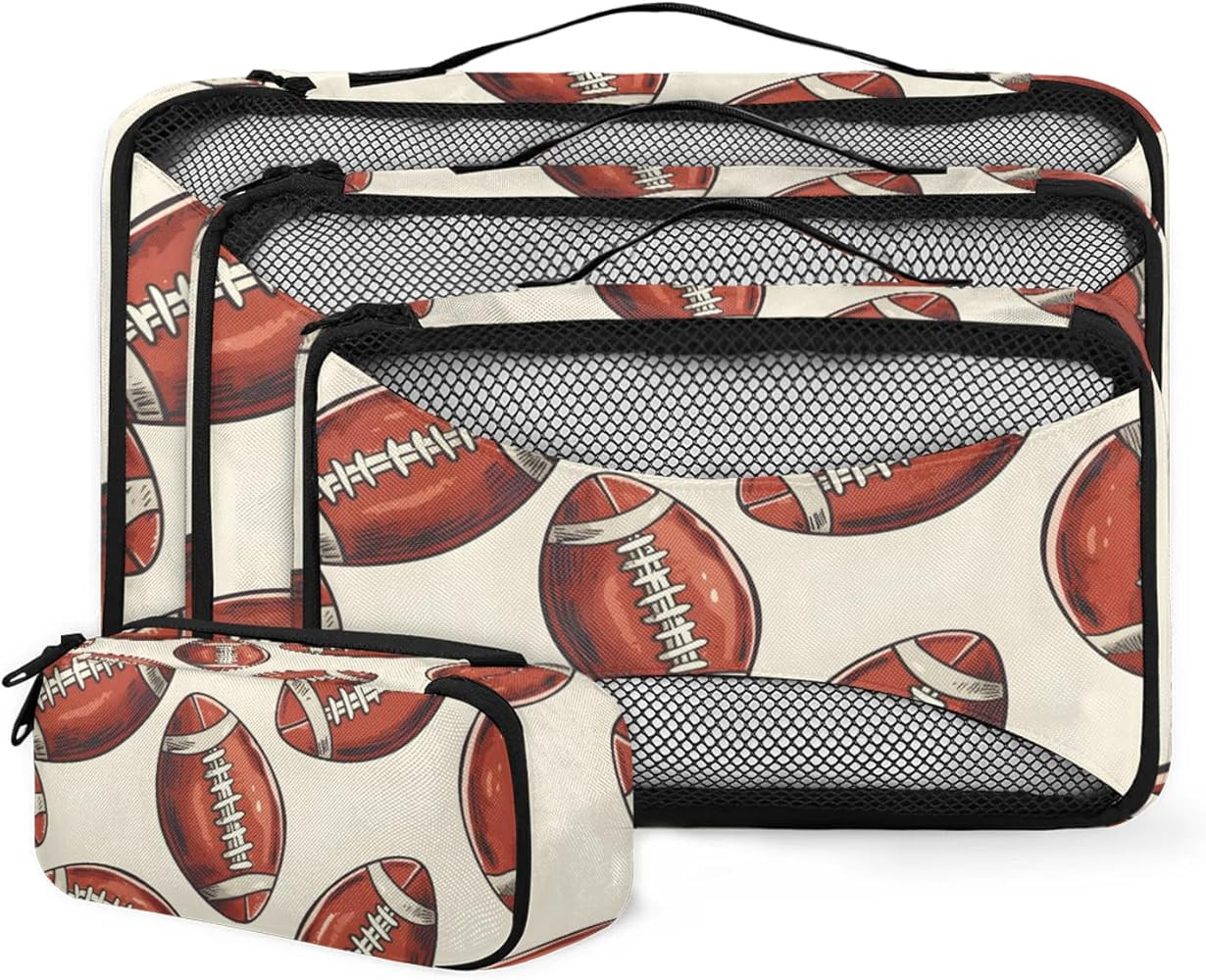 American Football Packing Cubes for Travel Sports Football Themed 4 Set Luggage Mesh Organizer Pa... | Amazon (US)
