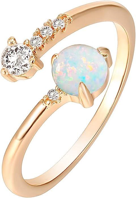 PAVOI 14K Gold Plated Adjustable Created Opal Rings | Stacking Rings | Gold Rings for Women | Amazon (US)