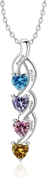 MissNaNa Sterling Silver Personalized Mothers Necklace with Simulated Birthstones Engraved 1-6 Ch... | Amazon (US)