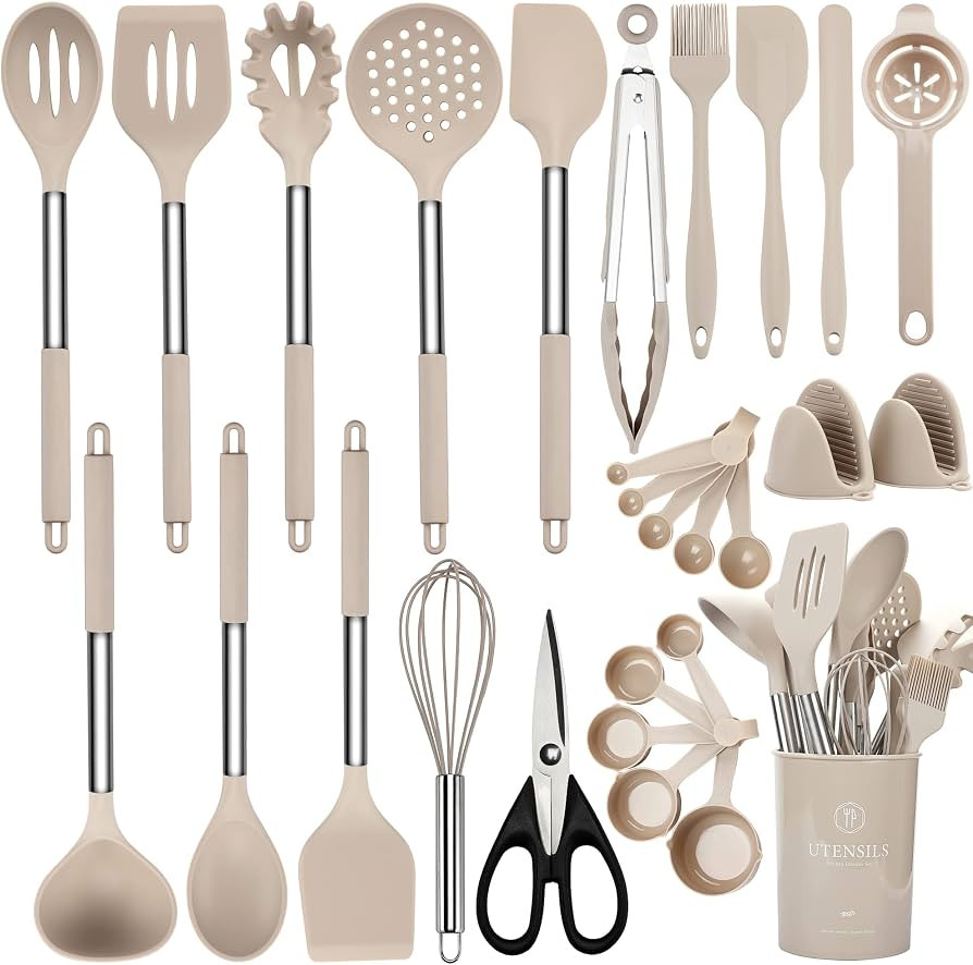 Kitchen Utensils Set, 28 Pcs Silicone Cooking Utensils Set with Holder, Spatula Set, Silicone Whi... | Amazon (US)