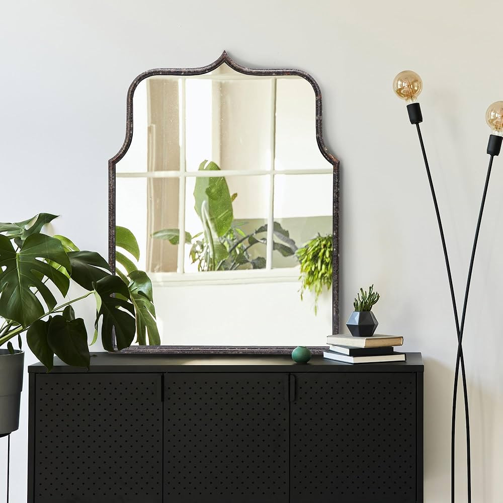 Creative Co-Op Modern Farmhouse Metal Framed Wall, Distressed Black Mirror | Amazon (US)