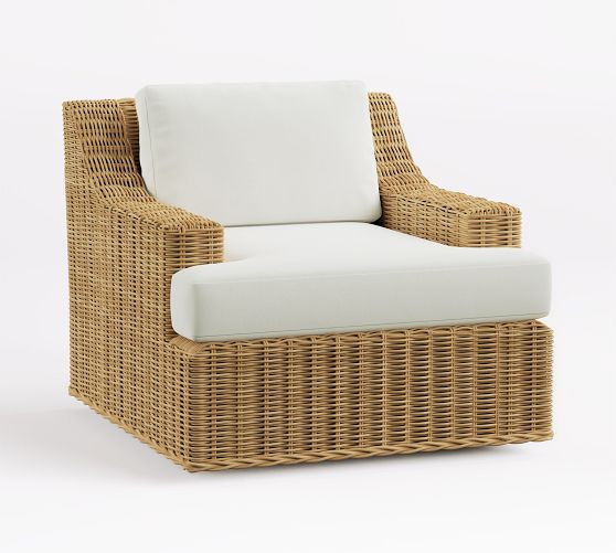 Huntington Wicker Slope Arm Swivel Outdoor Lounge Chair | Pottery Barn (US)