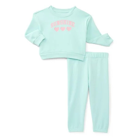 Wonder Nation Baby Girl Fleece Top & Pant, 2-piece Outfit Set, Sizes 6-24 Months | Walmart (US)