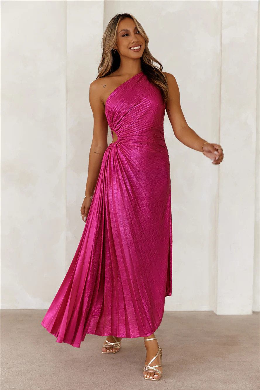 Sapphire Soirée One Shoulder Maxi Dress Fuchsia | Hello Molly (AU)