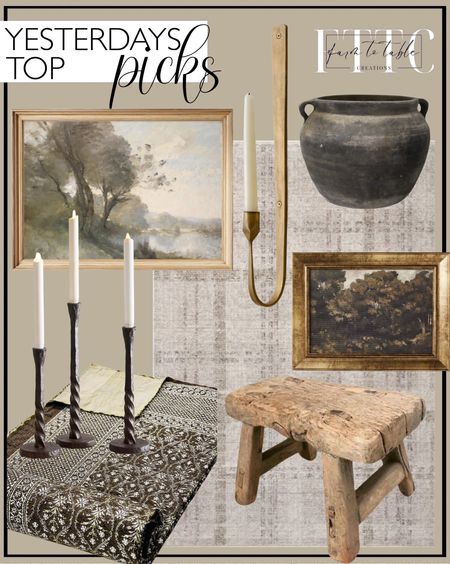 Yesterday’s Top Picks. Follow @farmtotablecreations on Instagram for more inspiration.

Vintage Vase Pot Grey Black Old Clay Pot Antique Pottery Black Vase. Julian Forged Iron Wall Sconce. Best Selling Dark Brown Bedding Gorgeous quilt that has the perfect vintage look! With Two 18x28 inches Pillows cover Free Unique Design. Muted Green Landscape Art Print, Farmhouse Wall Art, Riverside Painting, Soft Tones Printable Digital Art, Digital Download. Wooden Stool Vintage Small Old Rustic Elm Wood Display Riser Stand Stool Kitchen Stool Bathroom Stool Kid Bench Stool Entryway Bench. Angela Rose x Loloi Ember Area Rug. Easton Forged-Iron Taper Candleholders. 16"x12" Moody Trees Framed Wall Canvas Board - Threshold™ designed with Studio McGee. Target Finds. Pottery Barn Finds. Living Room Decor. Bedroom Decor. 

#LTKsalealert #LTKhome #LTKfindsunder50