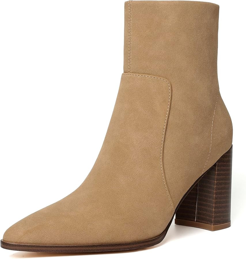 Susanny Ankle Boots for Women Chunky High Heel Warm Boot Mid Calf Chelsea Booties Leather Suede F... | Amazon (US)