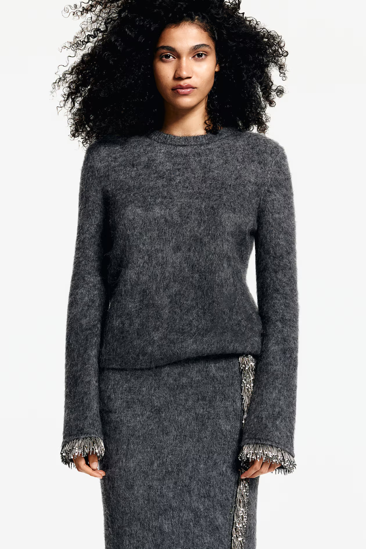 Bead-detail jumper - Dark grey marl - Ladies | H&M GB | H&M (UK, MY, IN, SG, PH, TW, HK)