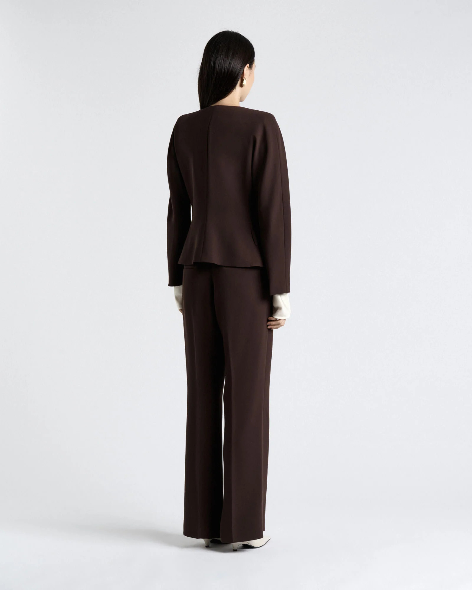 Coffee Double Weave Flared Leg Pant | Cue AU