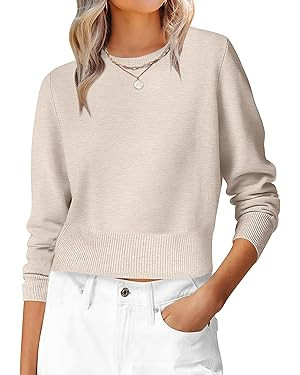 ANRABESS Women’s Long Sleeve Sweaters Cropped Crew Neck Business Casual Light Weight Sweater To... | Amazon (US)