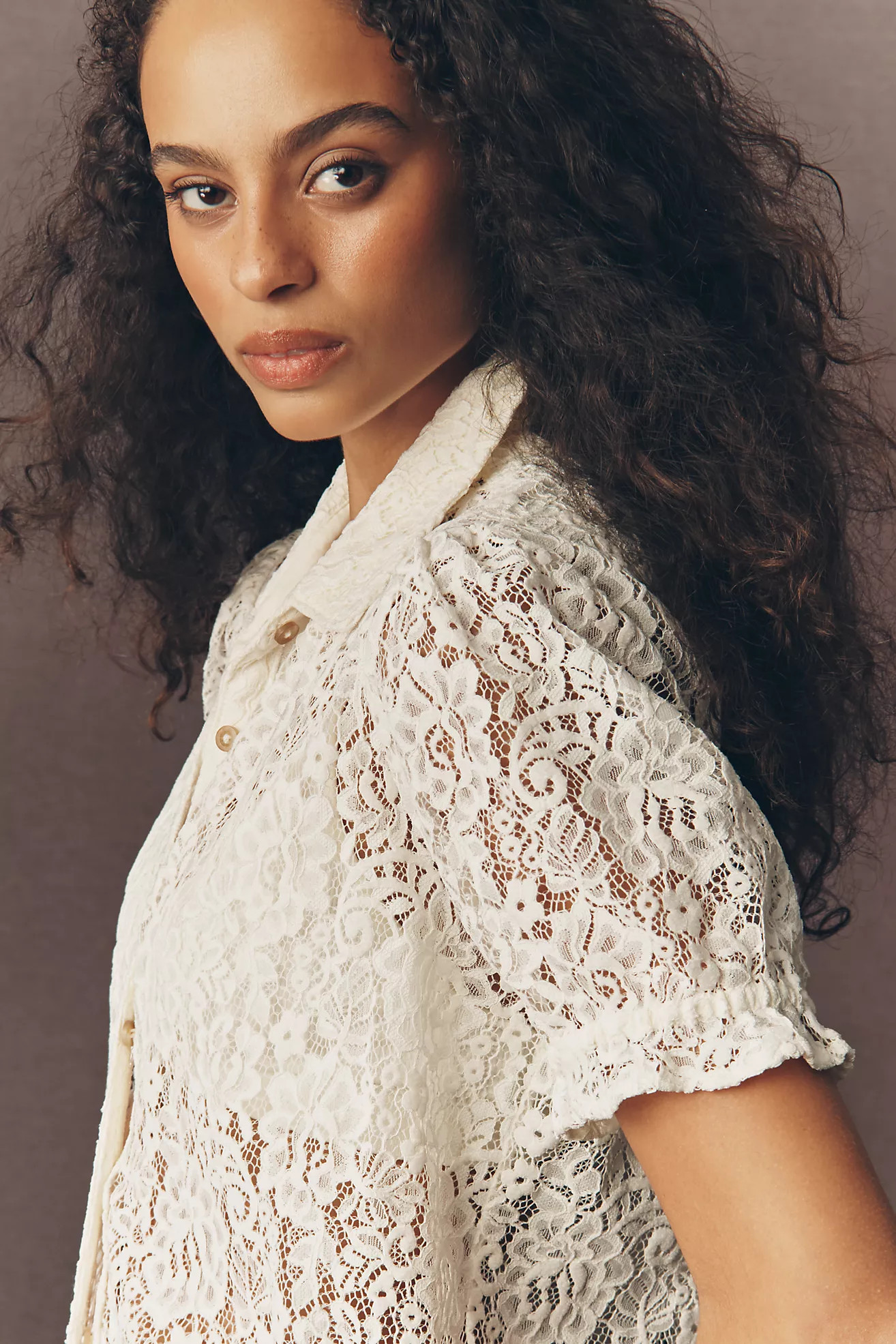 The Aly Lace Puff-Sleeve Blouse by Pilcro | Anthropologie (US)