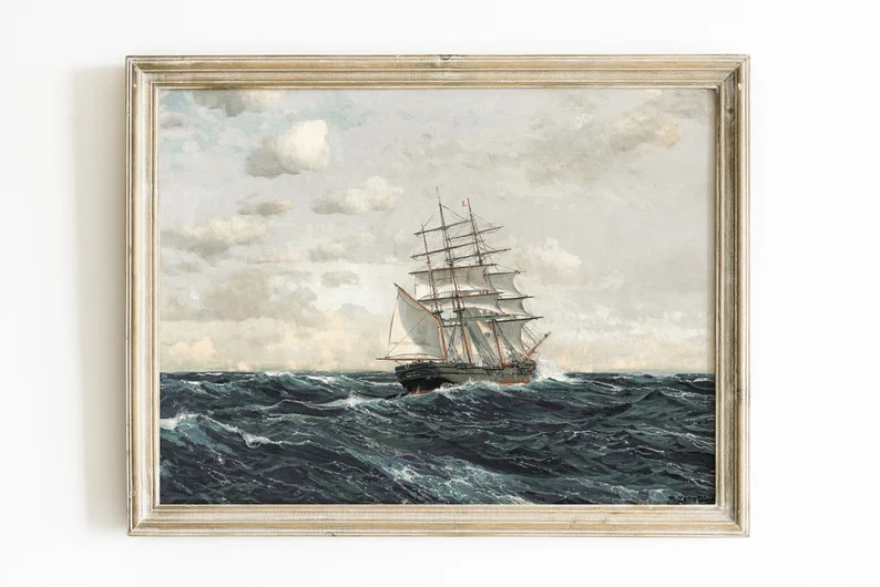 Moody Nautical Print, Vintage Ship Painting, Antique Seascape Wall Art, Printable Home Decor 83 ,... | Etsy (US)