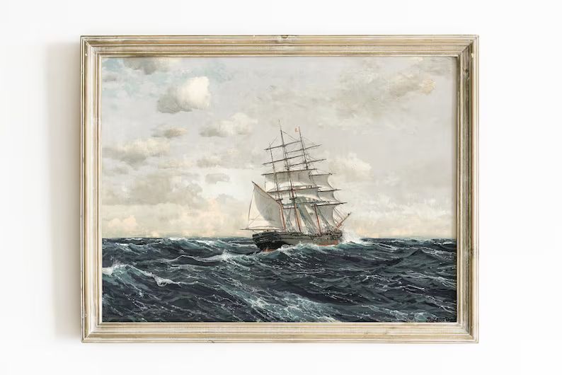 Moody Nautical Print, Vintage Ship Painting, Antique Seascape Wall Art, Printable Home Decor 83 ,... | Etsy (US)