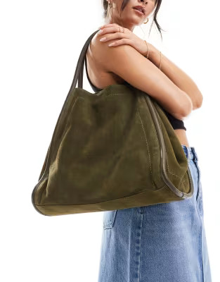 ASOS DESIGN suede tote bag with tubular piping in forest green | ASOS (Global)