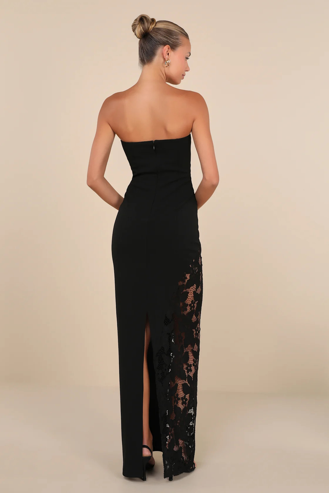 Irresistible Attitude Black Strapless Lace Column Maxi Dress | Lulus
