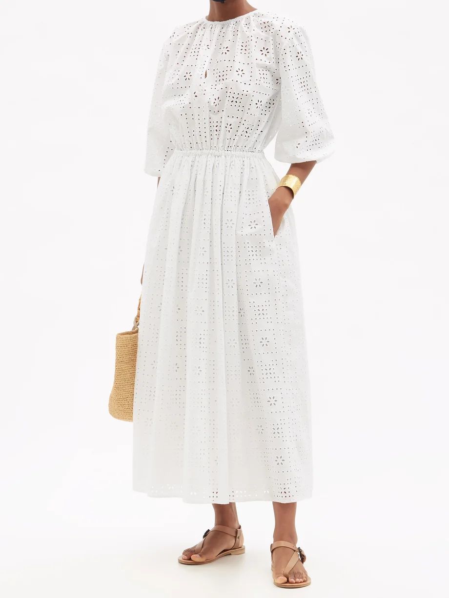 Broderie-anglaise organic-cotton poplin dress | Matteau | Matches (US)