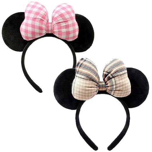 3D Plaid Mouse Ears 2pcs Retro Mouse Ears Headband,Black Mouse Ears Pink Mouse Ears Headband,Clas... | Amazon (US)