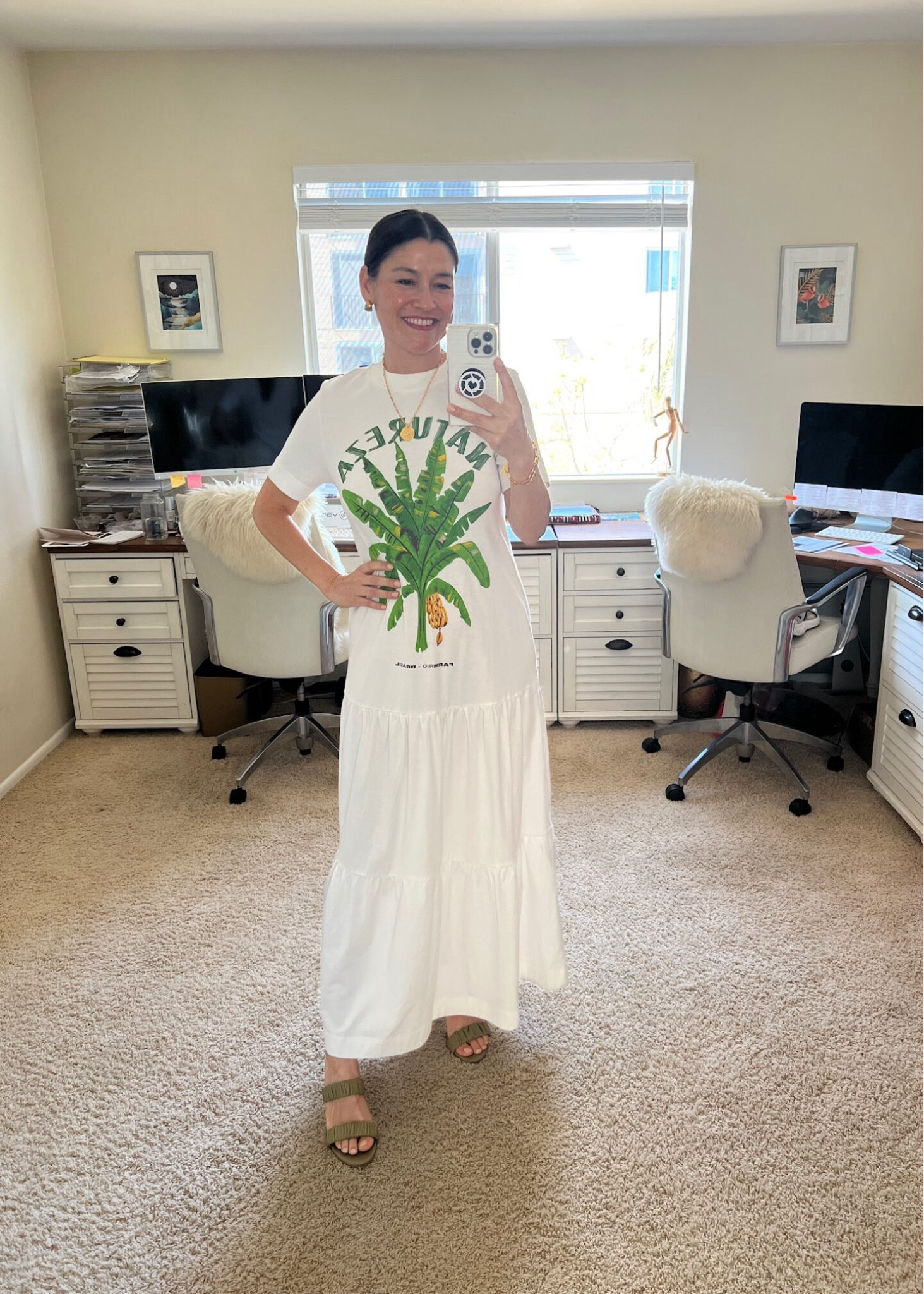 Summer dress outfit: Farm Rio maxi dress, Journee Collection block heels, Monica Vinader necklace, and Monica Vinader charm bracelet  #LTKShoeCrush #LTKFindsUnder100

#LTKSeasonal