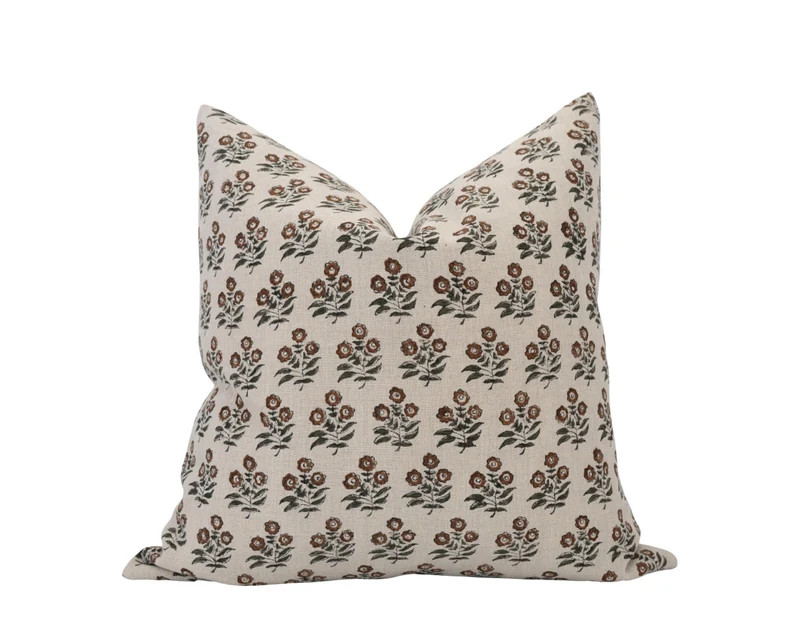 GRACIE Block Print Pillow Cover Brown Floral Pillow Neutral - Etsy Canada | Etsy (CAD)