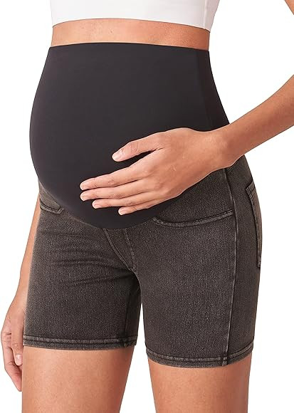 POSHDIVAH Women's Maternity Jean Shorts Over The Belly Stretchy Comfy Soft Denim Short Pants with... | Amazon (US)