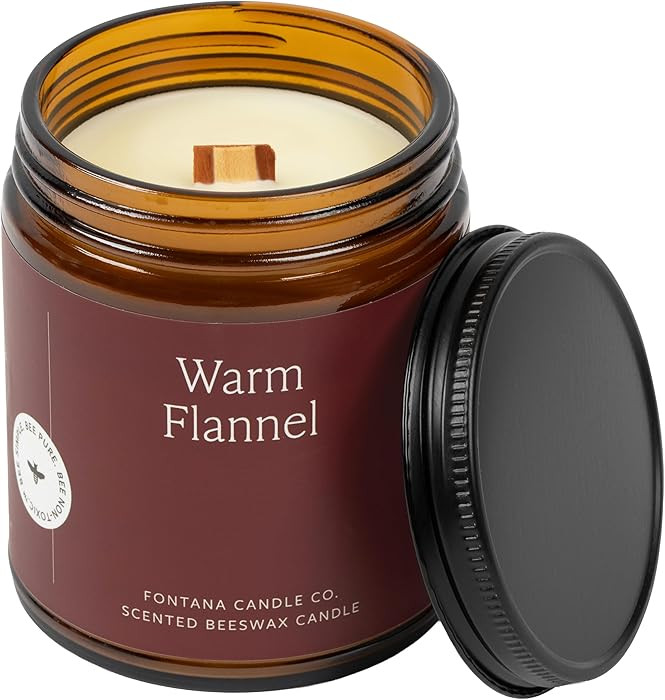 Fontana Candle Co Wood Wick Beeswax Jar Candle, Warm Flannel – Made Safe with Coconut Oil & Pur... | Amazon (US)