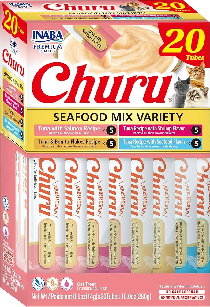 INABA Churu Cat Treats, Grain-Free, Lickable, Squeezable Creamy Purée Cat Treat/Topper with Vita... | Amazon (US)