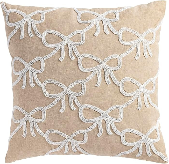 Mud Pie Square Beaded Bow Pillow | Amazon (US)